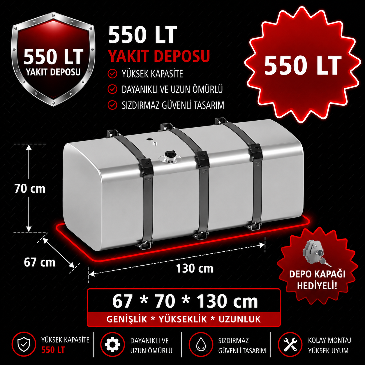 SCANIA 550 LT ALÜMİNYUM AYAKLI YAKIT DEPOSU 67*70*130