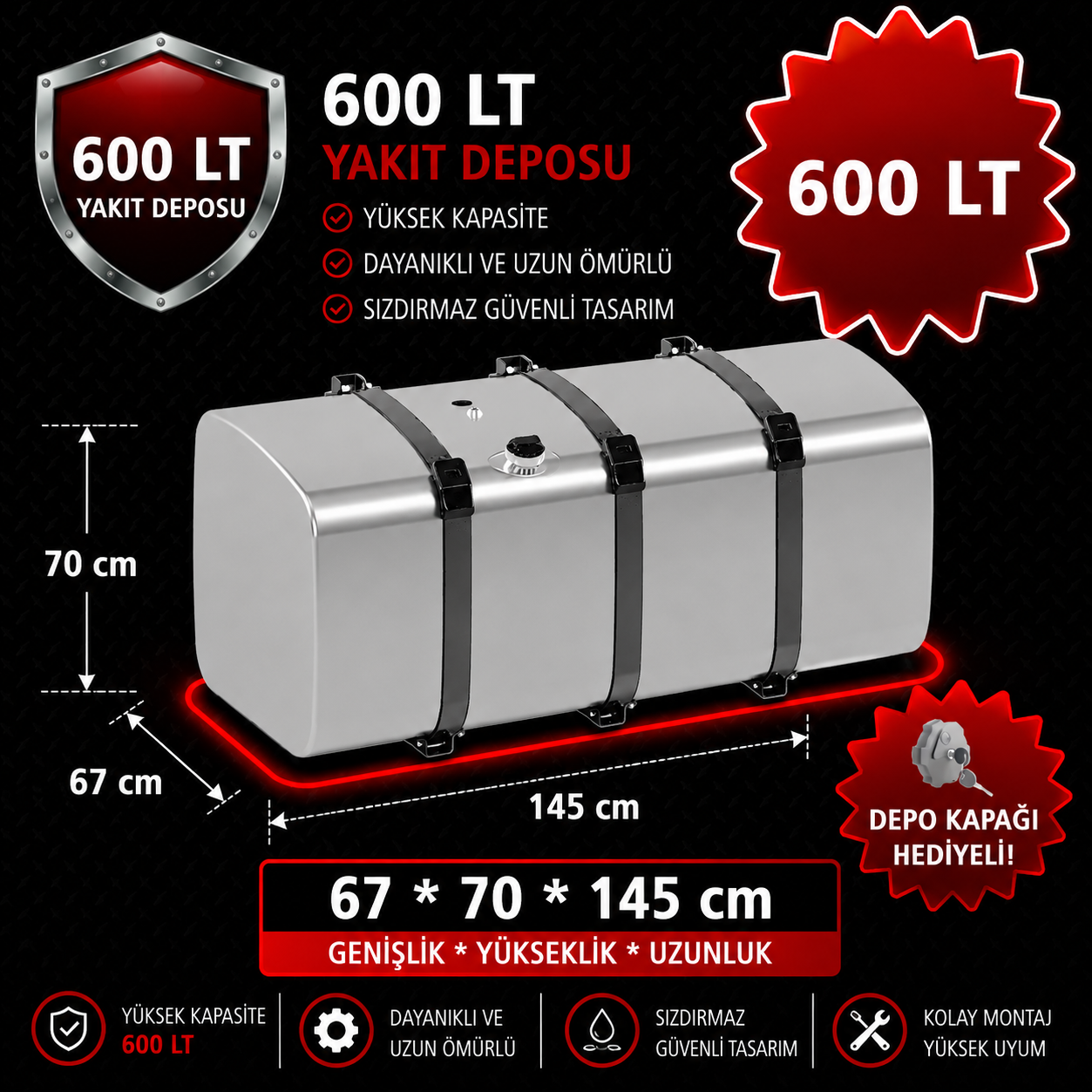 SCANIA 600 LT ALÜMİNYUM AYAKLI YAKIT DEPOSU 67*70*145