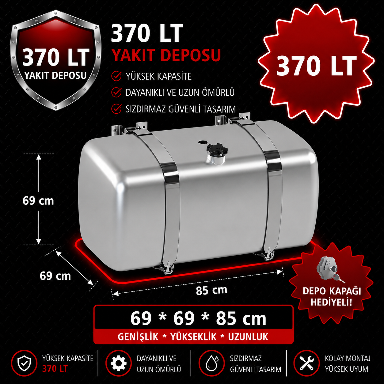 MAN 370 LT ALÜMİNYUM AYAKLI YAKIT DEPOSU 69*69*85
