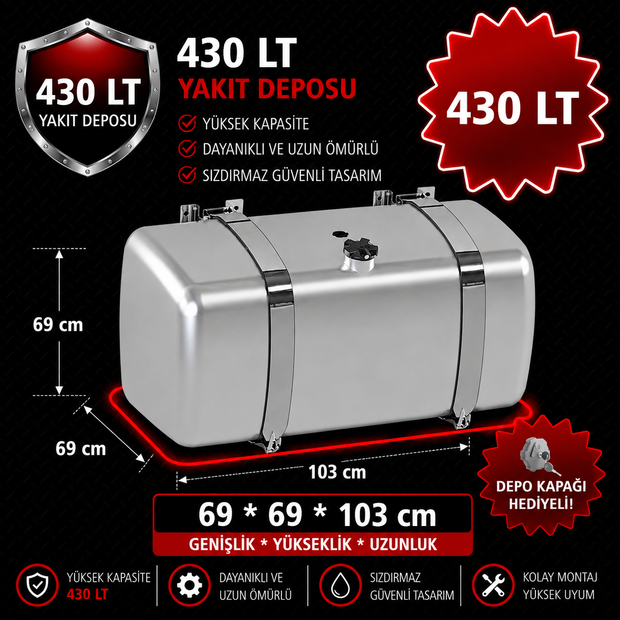 MAN 430 LT ALÜMİNYUM AYAKLI YAKIT DEPOSU 69*69*103