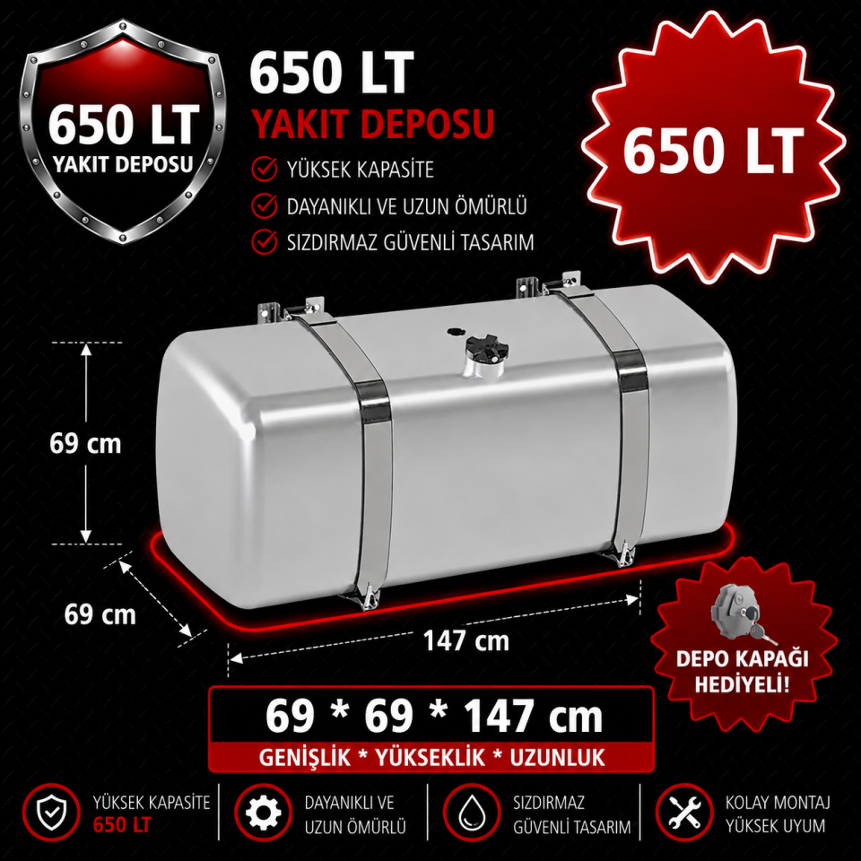 MAN 650 LT ALÜMİNYUM AYAKLI YAKIT DEPOSU 69*69*147