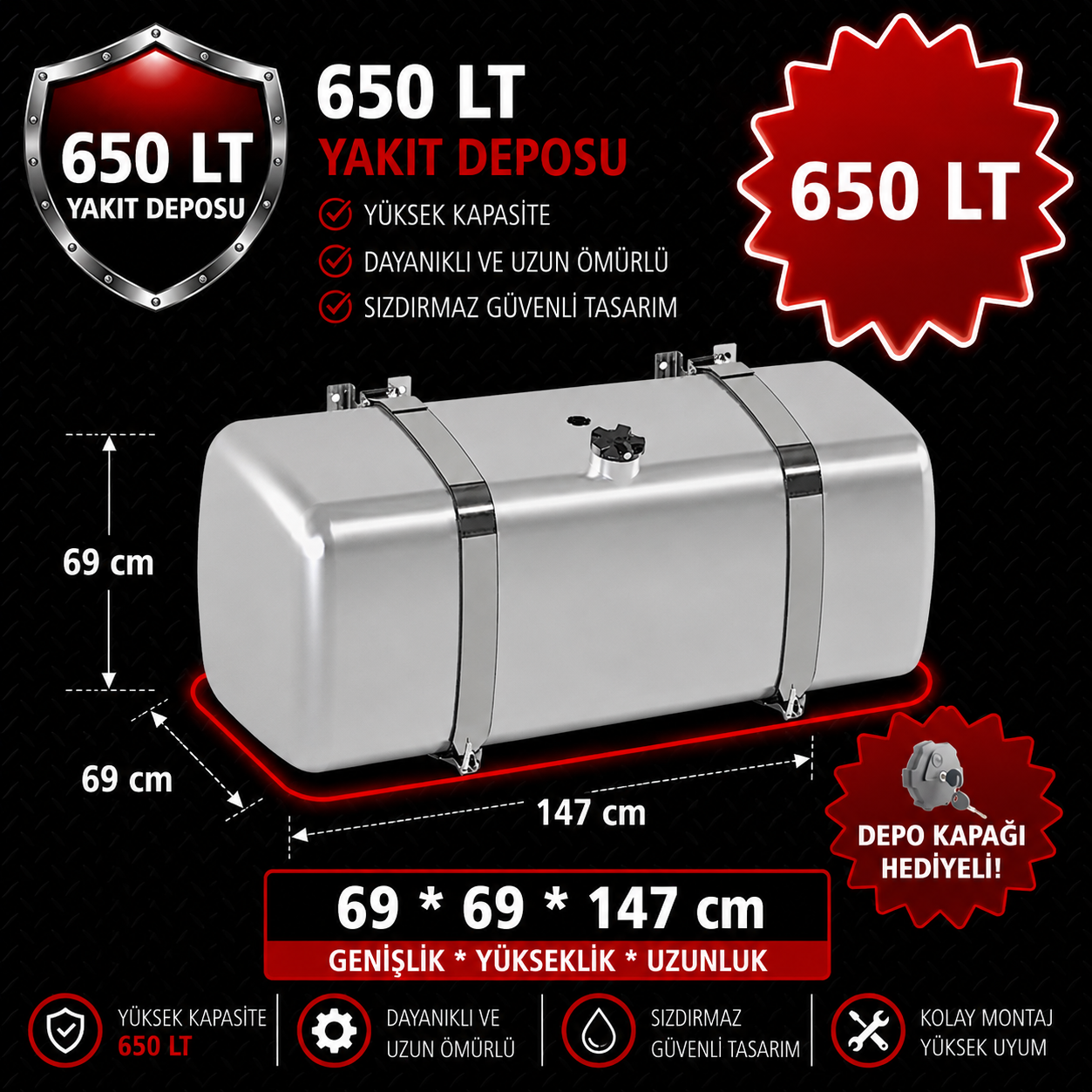 MAN 750 LT ALÜMİNYUM AYAKLI YAKIT DEPOSU 69*69*173