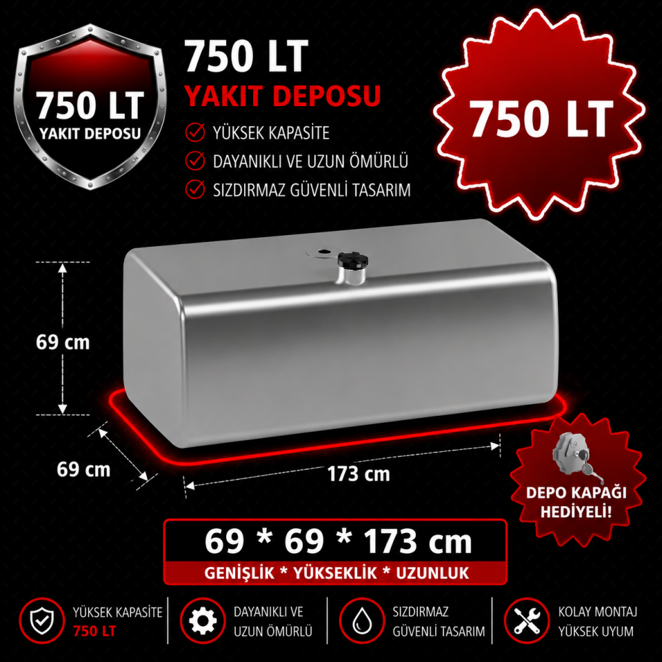 MAN 750 LT ALÜMİNYUM AYAKSIZ YAKIT DEPOSU 69*69*173