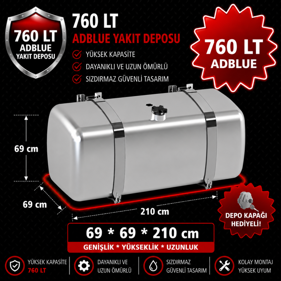 MAN 760 LT ADBLUE ALÜMİNYUM AYAKLI YAKIT DEPOSU 69*69*210