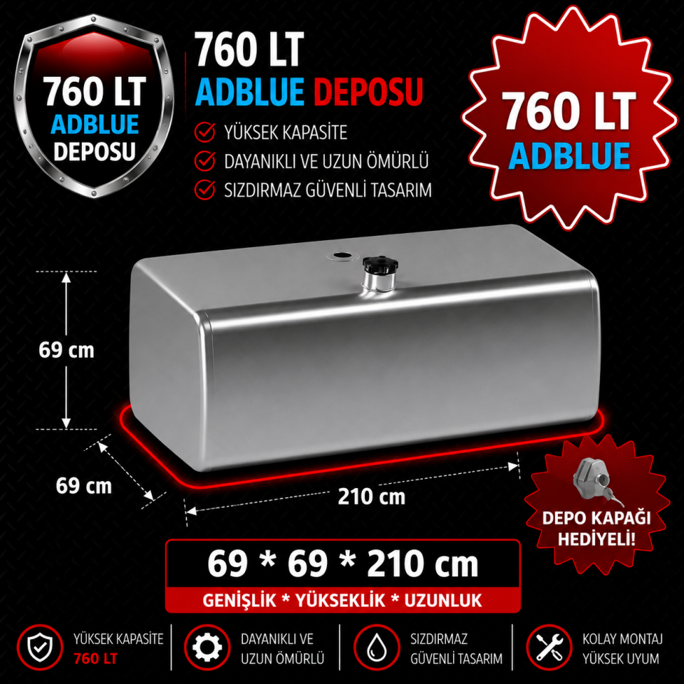 MAN 760 LT ADBLUE ALÜMİNYUM AYAKSIZ YAKIT DEPOSU 69*69*210