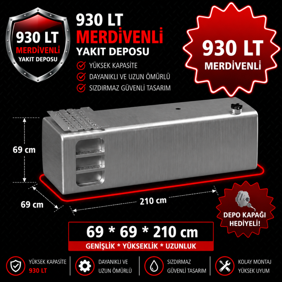 MAN 930 LT MERDİVENLİ ALÜMİNYUM AYAKSIZ YAKIT DEPOSU 69*69*210